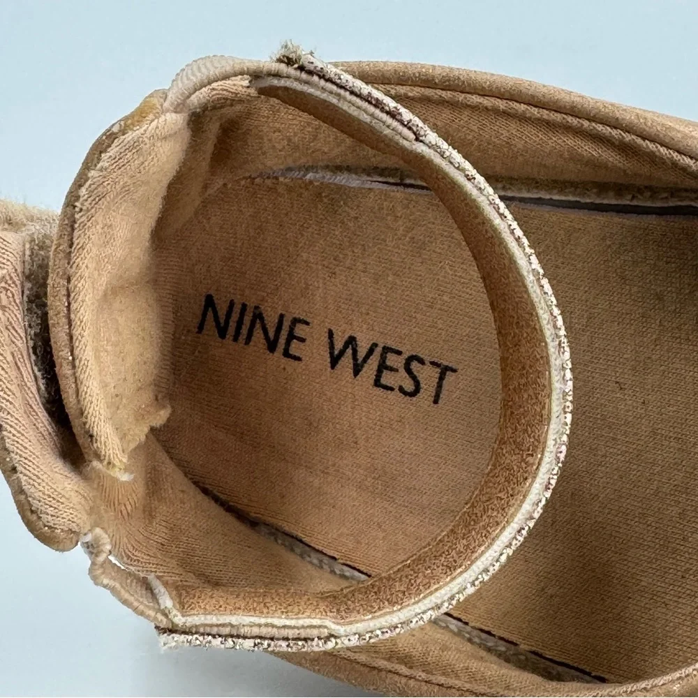 Nine West Tan and Gold Shimmer Ballet Flats Size 3 Hook and Loop Shimmer